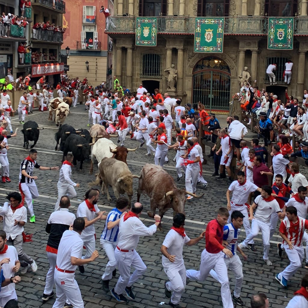 View of the San Fermín bull run from a private window in Pamplona